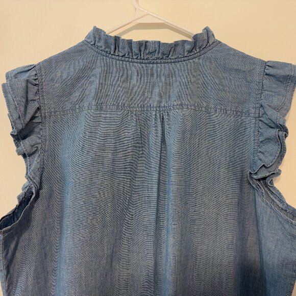 J. Crew Womens Blue Chambray Button-Front Sleeveless Ruffle Shirt Top Blouse XXL - Picture 5 of 9
